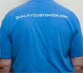 Blue tee-shirt with white Quality Custom IDs logo